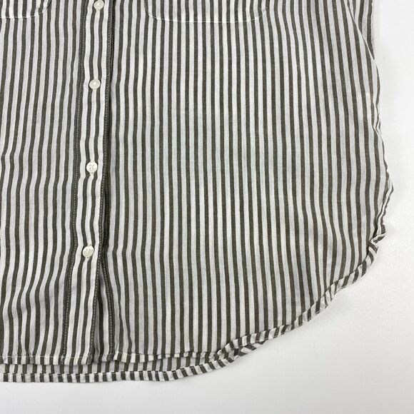 Lucky Brand Womens Rolled Sleeve Striped Button Down Shirt Relaxed Grey White SM - Picture 11 of 11